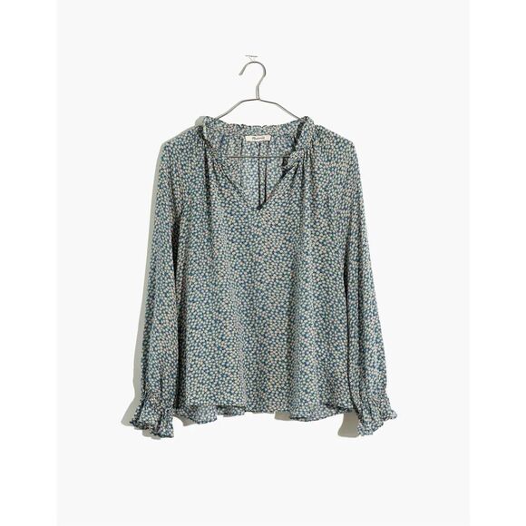 Madewell Silk Poet Top in Bitsy Floral Picnic Ditsy Ocean Size XXS - Picture 1 of 10